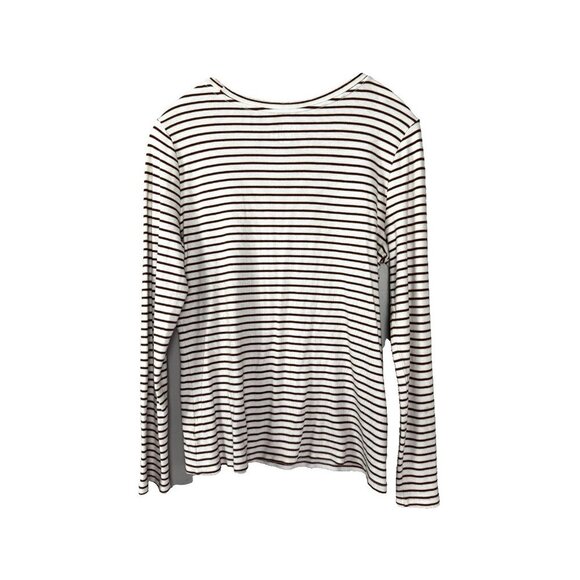 Women L Ribbed Thermal Top Rust White Stripe Cottagecore Minimalist Capsule Cozy - Picture 2 of 7